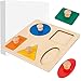 Buootooy Montessori Multi Shape Wooden Puzzle Toy Baby Toddler First Jumbo Wood Peg Educational Basic 5 Geometry Shape - Image 2