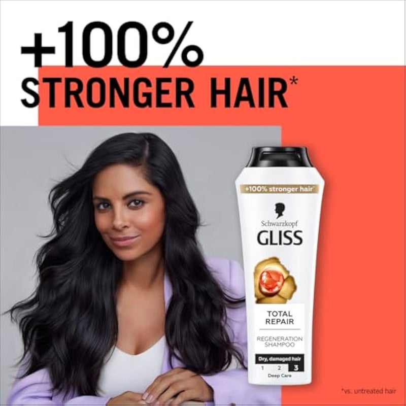 Gliss Total Repair Shampoo, 250ml — Experience complete hair renewal with this repairing shampoo, formulated to strengthen and protect damaged strands from root to tip - Image 3