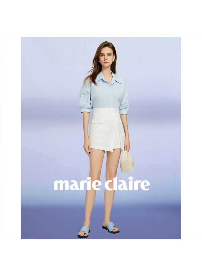 Marie Claire Fashionista's Pick: Light Professional Style High-waist Skirt For Women, Versatile Skirt With Asymmetric Design And Slit Detail, Short Skirt For Women - Image 5