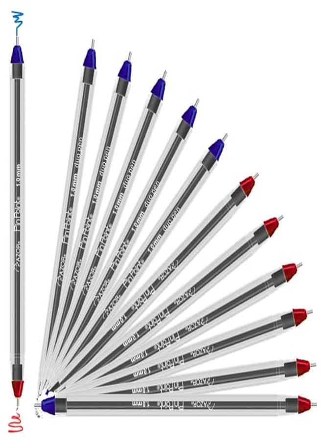 AZOR Pin Point Double Ended Blue and Red Fine Pens 1.0mm- 12 Pack - Fine Tip Pens, Dual Color, Twin Ballpoint Pens - Nurses, Home, School, Office, Business (Blue, Red) - Image 1