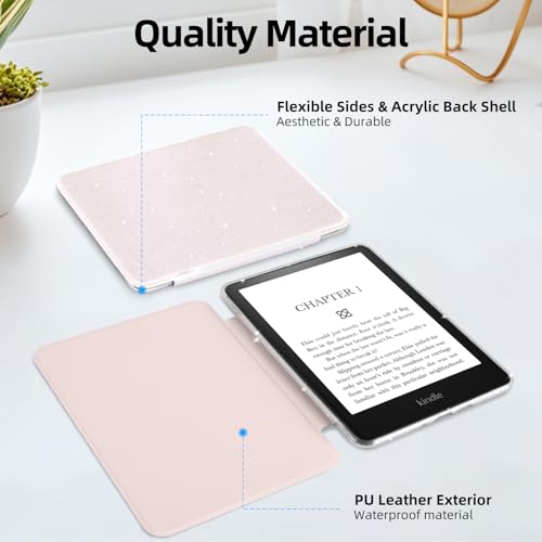 HOICHOE Glitter Case for Kindle Paperwhite (10th Generation-2018 Release,Model No.PQ94WIF),Lihght PU Leather Cover and Transparent Hard Back,with Auto Sleep/Wake,Glitter Pink - Image 3