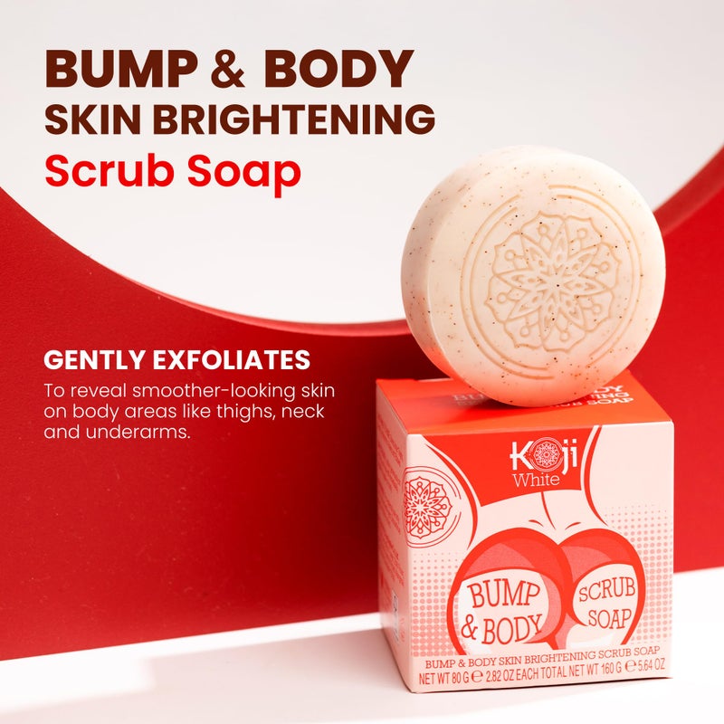 Koji White Kojic Acid Bump Eraser Body Scrub Soap for Exfoliation Butt, Elbow, Underarm with Glutathione, Coenzyme Q10, Skin Brightening for Fade Dark Spots, Fine Lines and Wrinkles, 2.82 oz (2 Bars) - Image 2