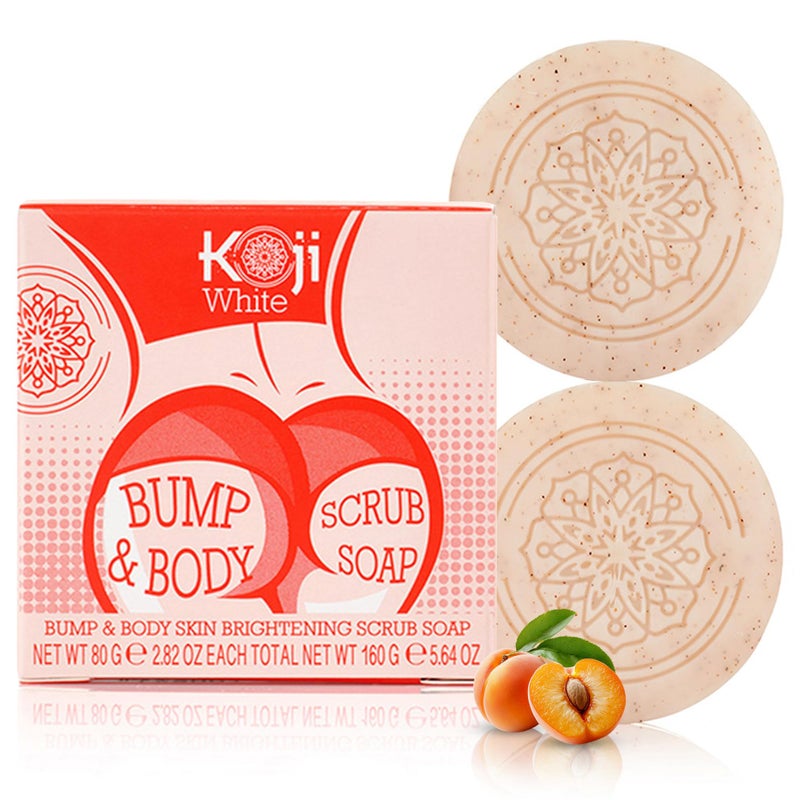 Koji White Kojic Acid Bump Eraser Body Scrub Soap for Exfoliation Butt, Elbow, Underarm with Glutathione, Coenzyme Q10, Skin Brightening for Fade Dark Spots, Fine Lines and Wrinkles, 2.82 oz (2 Bars) - Image 1