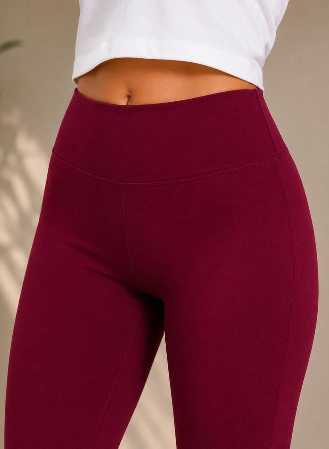 Take Two Burgundy Solid Active Leggings with Logo Print By Lazzycat - Image 3