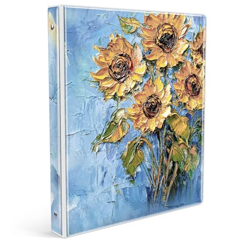 Eyrozill 3 Ring Binder 1 Inch Cute Design, Decorative Recipe Binders, Client Records with Clear Interior Pockets for Letter-Size(11" x 8.5") Paper, PVC Cover (Sunflower) - Image 1
