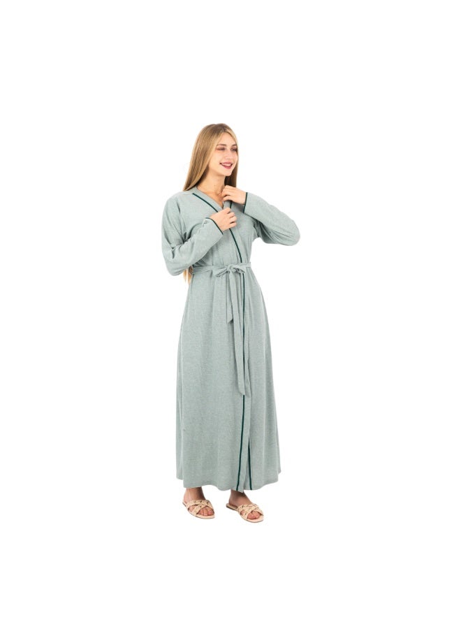 ZECOTEX Premium Cotton Loungewear Robe - Long Full-Length Kimono Bathrobe with Waist Tie Belt & Contrast Piping Trim - Women's Lightweight Soft Summer Gown
