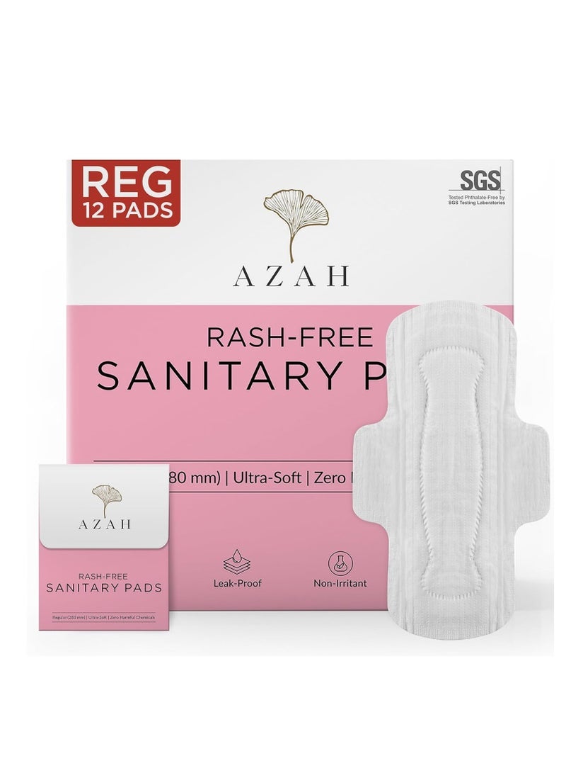 AZAH Sanitary Pads for Women Regular [Pack of 12] 100% Rash-Free sanitary napkins | 3x More Absorption, Cottony Soft and Dry Top Cover for heavy Flow | Leak-Proof | With Disposable Bag - Image 1