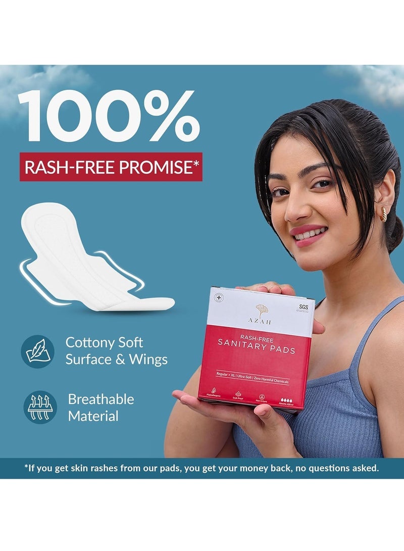 AZAH Sanitary Pads for Women Regular [Pack of 12] 100% Rash-Free sanitary napkins | 3x More Absorption, Cottony Soft and Dry Top Cover for heavy Flow | Leak-Proof | With Disposable Bag - Image 2