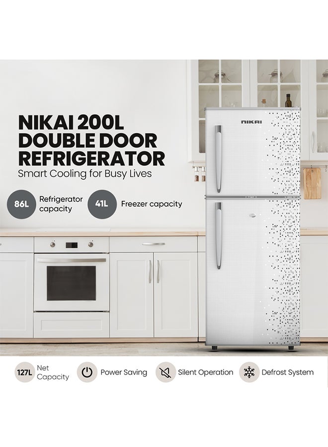 NIKAI 200L Gross / 127L Net, Double Door Refrigerator, Adjustable Glass Shelves, Convenient Defrosting, Temperature Control, Energy Saving R600A Gas, Silent Operation, Ideal For Home, Office And Hotels 200 L 313 kW NRF200DN3M Grey - Image 2