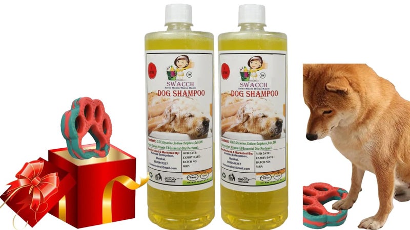 swacch Dog Shampoo + Paw Shape I Rubber Dog Toy for Training and Interactive I Durable & Safe I Combo Pack I 2 Litre Lemon - Image 1