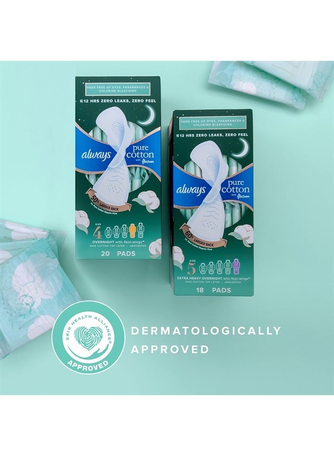 Always Pure Cotton, Feminine Pads For Women, Size 5 Extra Heavy Overnight Absorbency, Multipack, With Flexfoam, With Wings, Unscented, 18 Count x 3 Packs (54 Count total) - Image 5