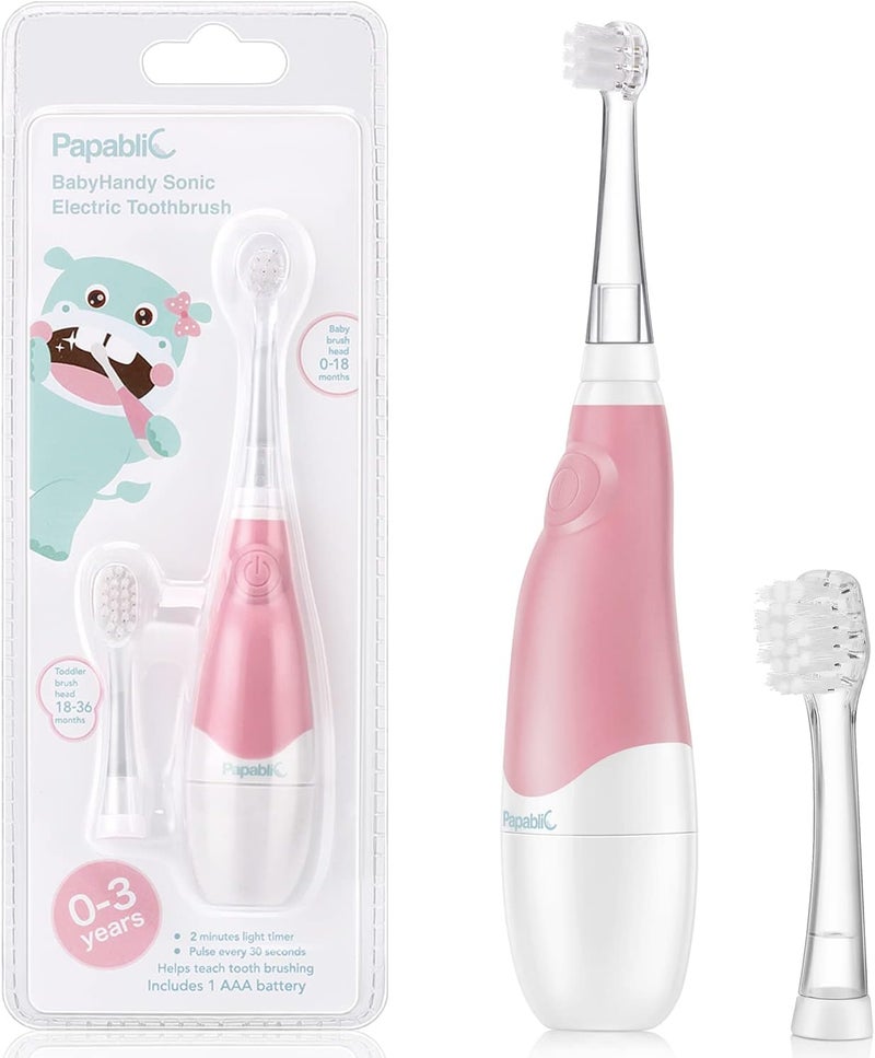 Papablic BabyHandy 2-Stage Sonic Electric Toothbrush for Babies and Toddlers Ages 0-3 Years, Pink - Image 1