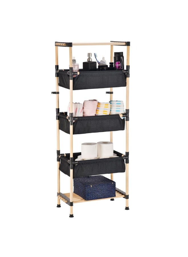 Wooden shelves Multipurpose rack with 3 basket 2 rack Wooden Shoe Rack - Storage Bench, Closet, Bathroom, Kitchen, Entry Wood Organizer - Image 2