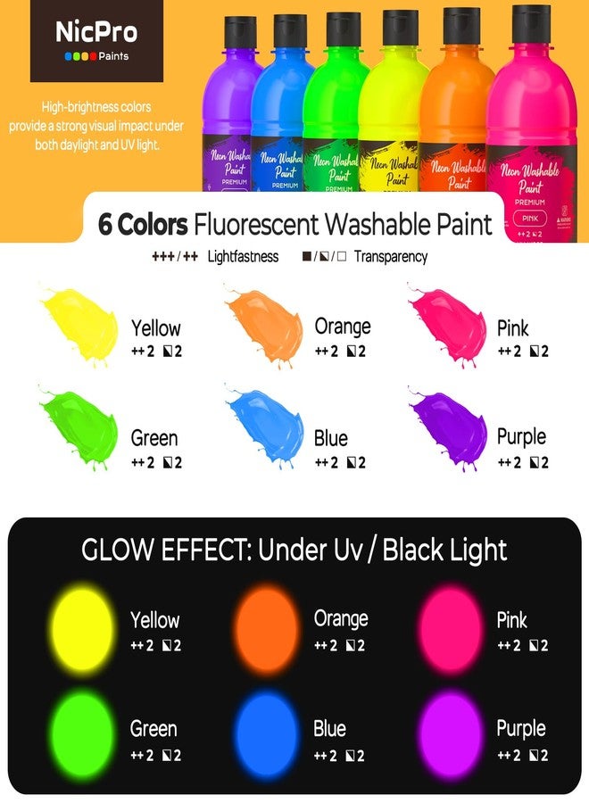 نيكبرو مجموعة ألوان نيكبرو الفلورسنتية الكبيرة القابلة للغسل للأطفال (16.9 أونصة)، تتوهج تحت الضوء الأسود، ألوان تمبرا نيون غير سامة للفنون والحرف اليدوية، ورسم الملصقات والأصابع، مناسبة للمدرسة والمنزل والفصول الدراسية والحفلات - Image 2