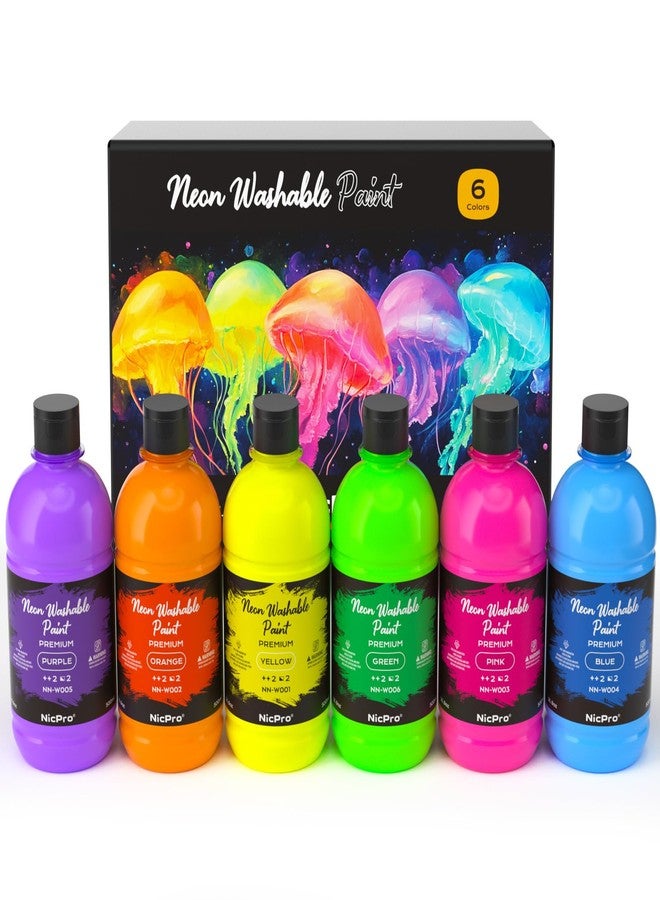 نيكبرو مجموعة ألوان نيكبرو الفلورسنتية الكبيرة القابلة للغسل للأطفال (16.9 أونصة)، تتوهج تحت الضوء الأسود، ألوان تمبرا نيون غير سامة للفنون والحرف اليدوية، ورسم الملصقات والأصابع، مناسبة للمدرسة والمنزل والفصول الدراسية والحفلات - Image 1