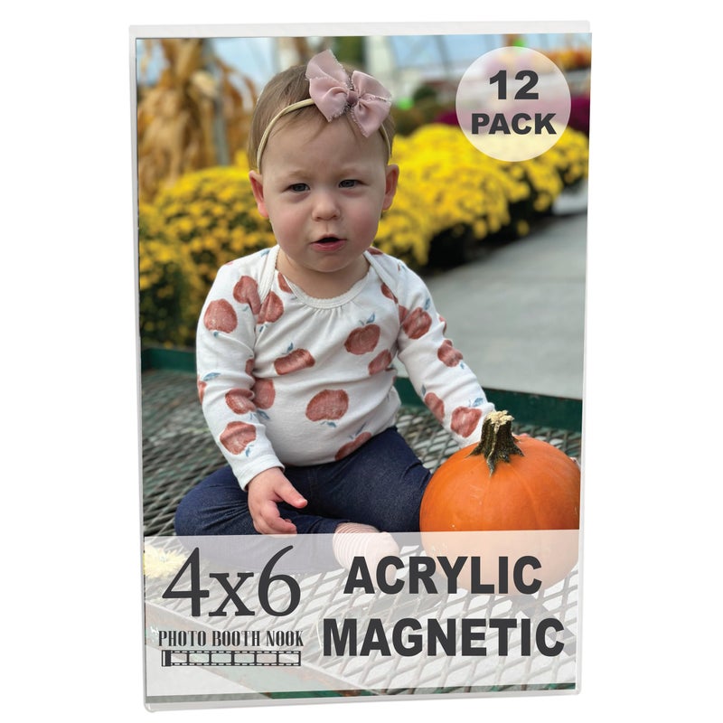 Photo Booth Nook | Magnetic Photo Frames for Refrigerator 4x6 (12 Count) | Clear Acrylic Picture frames 4x6 | Vertical Orientation - Image 1