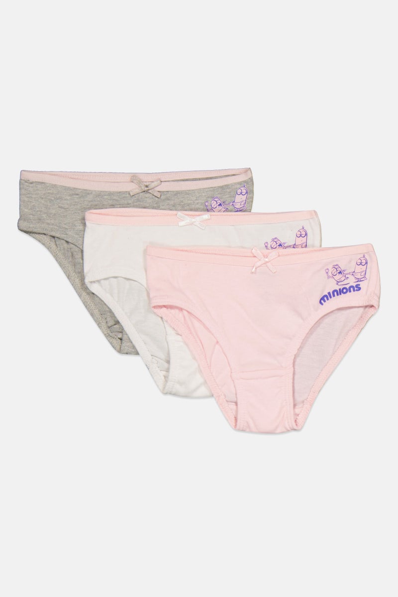 Minions Kids Girl 3 Pieces Graphic Print Briefs, Multicolor - Image 1