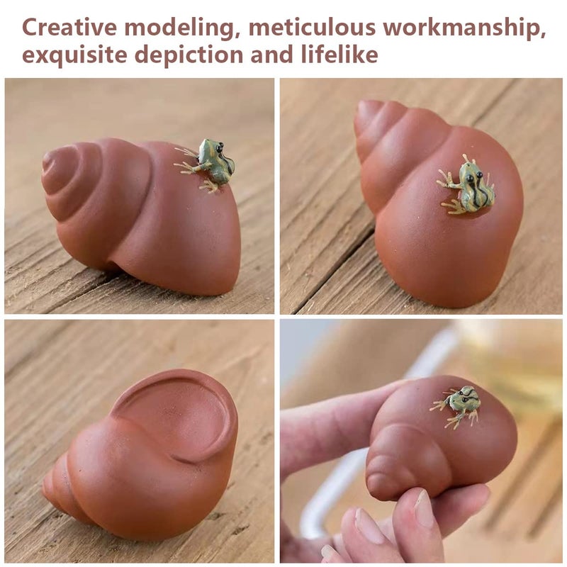 LYART Tea Pet Frog That Can Spray Water, Cute Zisha Kung Fu Tea Ornament Accessories of Frog Tea Set, Decoration for Tea Table Desk Tearoom, Great Gift for Tea Lover Friend (4. Frogs and conch) - Image 4
