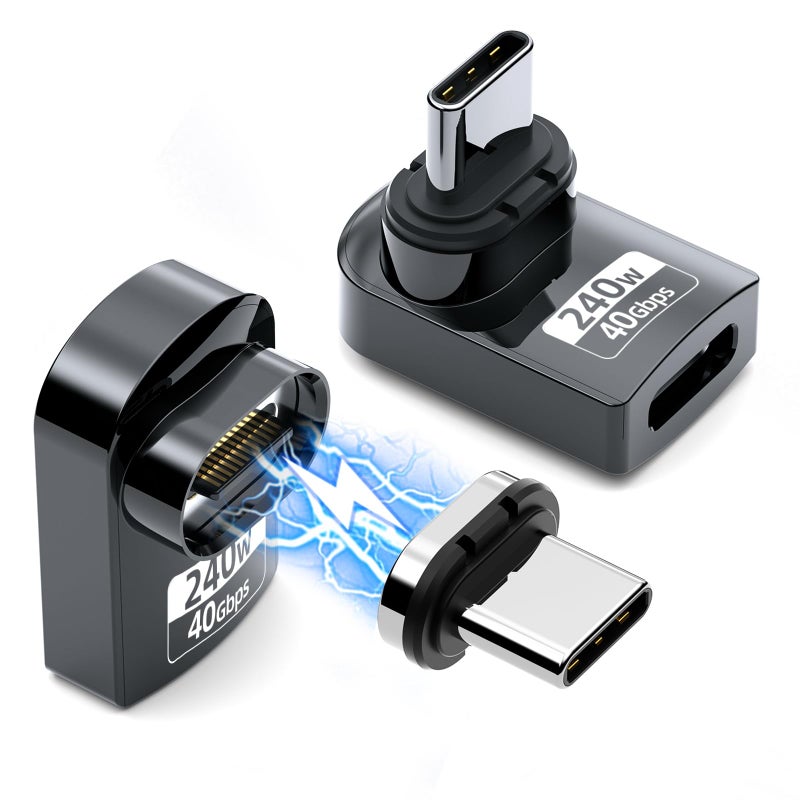 DuHeSin USB C Magnetic Adapter 240W (2 Pack) Right Angle Magnetic USB C Adapter 24 Pins with USBC 4 40Gbps 8K 60Hz for Thunderbolt 3/4, MacBook Pro/Air, Swtich and More Type C Devices - Image 1