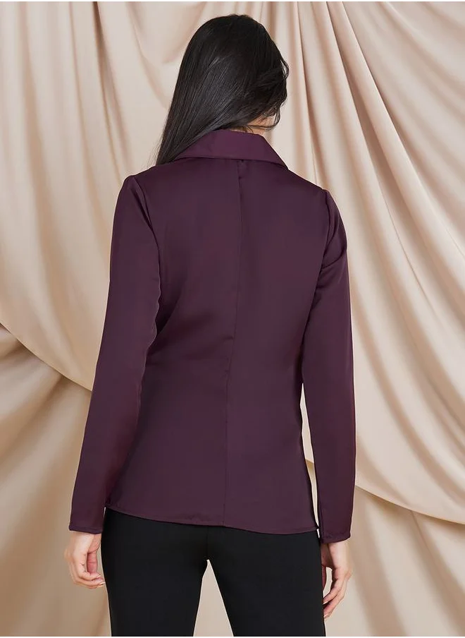 Styli Notch Lapel Neckline Embellished Button Closure Top