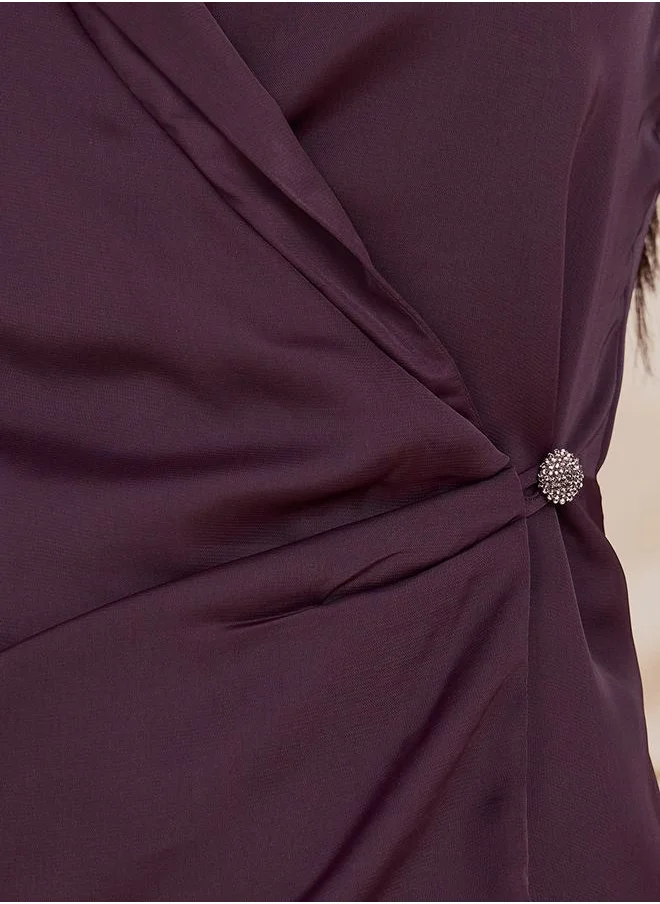 Styli Notch Lapel Neckline Embellished Button Closure Top