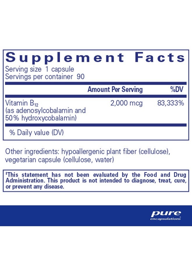 Pure Encapsulations Adenosyl/Hydroxy B12 90's - High-Potency B Vitamin - for Energy Metabolism & Neurological Support* - Brain Support Supplement* - Vegan & Gluten Free - 90 Capsules - Image 2