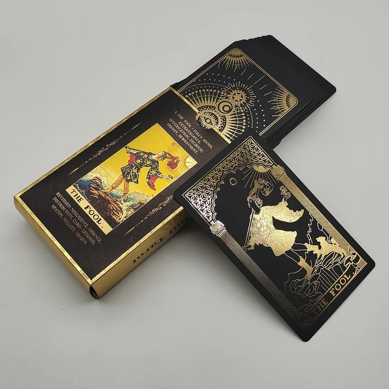 Y&D Portable Luxe Gold Foil Tarot Deck - Beginner Friendly Oracle Cards Board Game - Durable Plastic Box Included - Great Value - Image 1