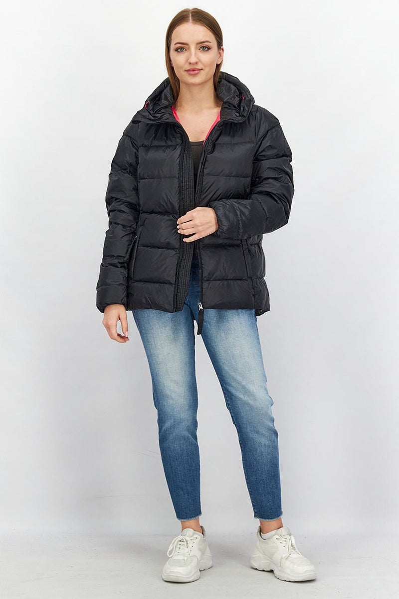 Tchibo Women Full Zip Hooded Long Sleeves Puffer Jacket, Black - Image 3