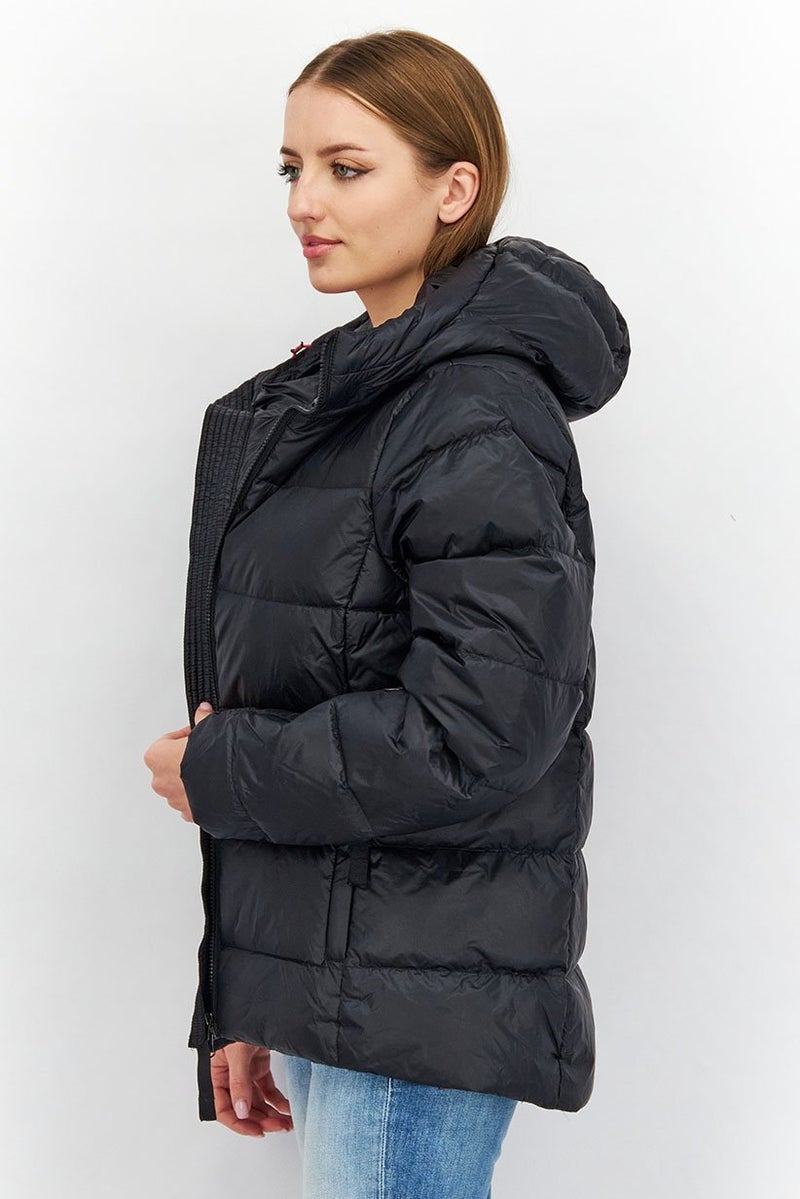 Tchibo Women Full Zip Hooded Long Sleeves Puffer Jacket, Black - Image 2