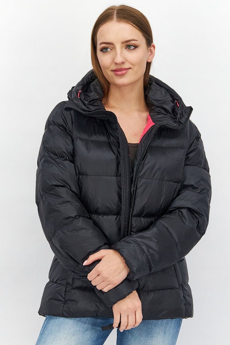 Tchibo Women Full Zip Hooded Long Sleeves Puffer Jacket, Black - Image 1