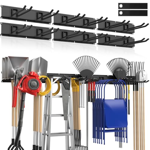 Housolution Heavy Duty Garage Wall Organizer 96 Inch - 20Pack Carries 720 lbs, Garage Tool Storage System, 6 Rails with 12 Adjustable Metal Hooks, Garden Yard Shed Rack for Rake Broom Mop Snowboard - Image 1