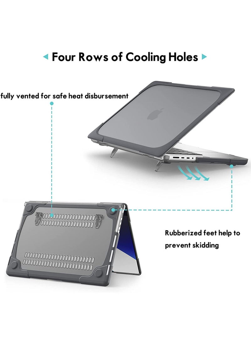 Rock Pow MacBook Pro 16 Inch Case 2021 2022 A2485 M1 Pro / M1 Max/2023 M2 A2780 Heavy Duty Hard Shell Bumper Dual Layer Protective Cover with Fold Kickstand for MacBook Pro 16" with Touch ID  - Image 3