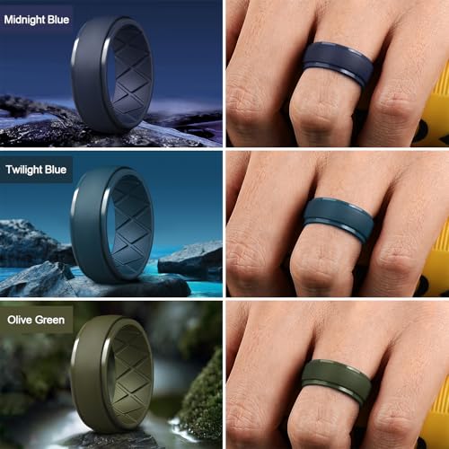 Egnaro Men's Silicone Rings 10mm Wide 2.5mm Thick Rubber Wedding Bands, Multipack 1/4/7 Breathable Comfort Fit For Workout - Image 4