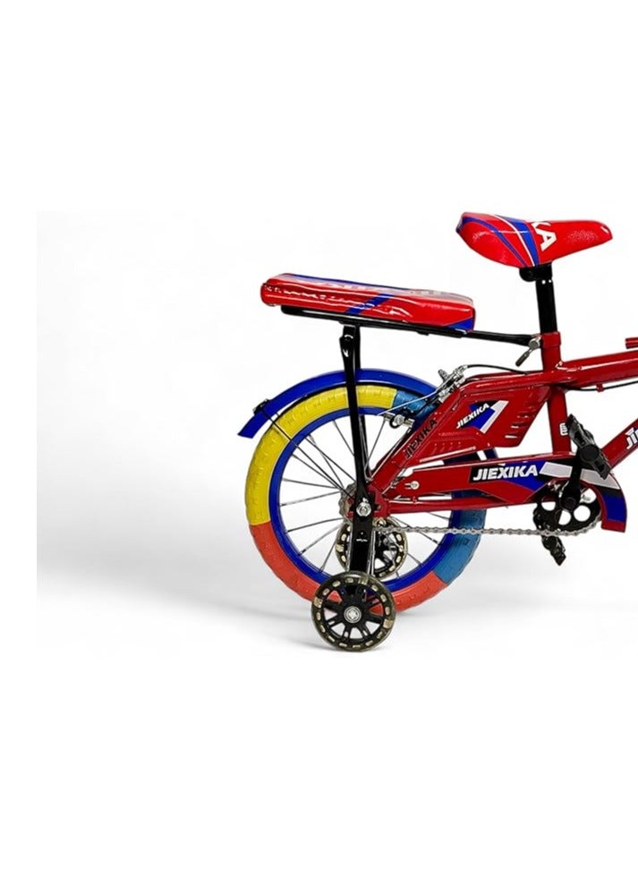 البدر دراجة رامبو فري ستايل للاطفال من البدر مع مقعد قابل للتعديل، دراجة رامبو للاطفال مقاس 12 انش للاطفال من سن 3-7 سنوات مع مقعد خلفي للراكب، دراجة اطفال مع فرامل يدوية وعجلتين تدريب وامضتين - Image 5