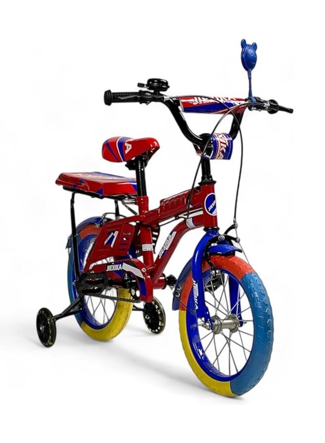 البدر دراجة رامبو فري ستايل للاطفال من البدر مع مقعد قابل للتعديل، دراجة رامبو للاطفال مقاس 12 انش للاطفال من سن 3-7 سنوات مع مقعد خلفي للراكب، دراجة اطفال مع فرامل يدوية وعجلتين تدريب وامضتين - Image 2