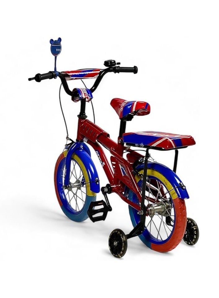 البدر دراجة رامبو فري ستايل للاطفال من البدر مع مقعد قابل للتعديل، دراجة رامبو للاطفال مقاس 12 انش للاطفال من سن 3-7 سنوات مع مقعد خلفي للراكب، دراجة اطفال مع فرامل يدوية وعجلتين تدريب وامضتين - Image 3