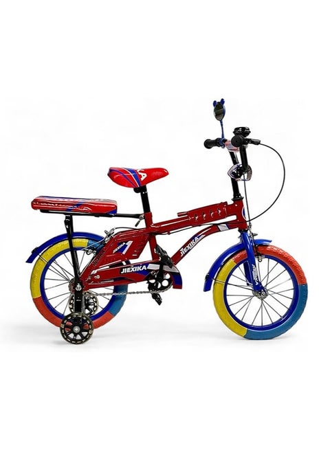 دراجة رامبو فري ستايل للاطفال من البدر مع مقعد قابل للتعديل، دراجة رامبو للاطفال مقاس 12 انش للاطفال من سن 3-7 سنوات مع مقعد خلفي للراكب، دراجة اطفال مع فرامل يدوية وعجلتين تدريب وامضتين