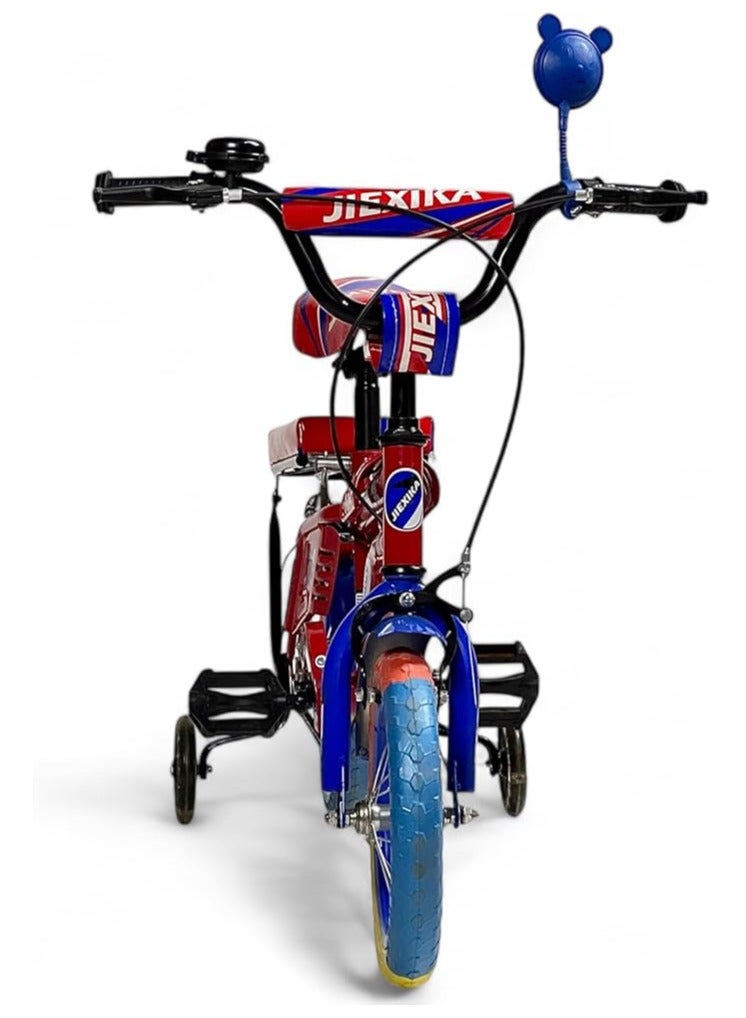 البدر دراجة رامبو فري ستايل للاطفال من البدر مع مقعد قابل للتعديل، دراجة رامبو للاطفال مقاس 12 انش للاطفال من سن 3-7 سنوات مع مقعد خلفي للراكب، دراجة اطفال مع فرامل يدوية وعجلتين تدريب وامضتين - Image 4