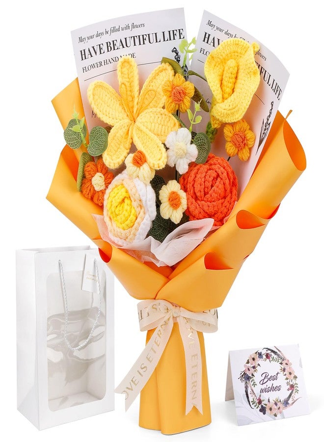 Kogyxe Crochet Flowers Cute Bouquet, Handmade Crochet Flowers Knitted Bouquet, Tulips Flower and Calla Lily for Valentine's Day, Teacher’s Day, Graduation, Birthday (Yellow) - Image 1
