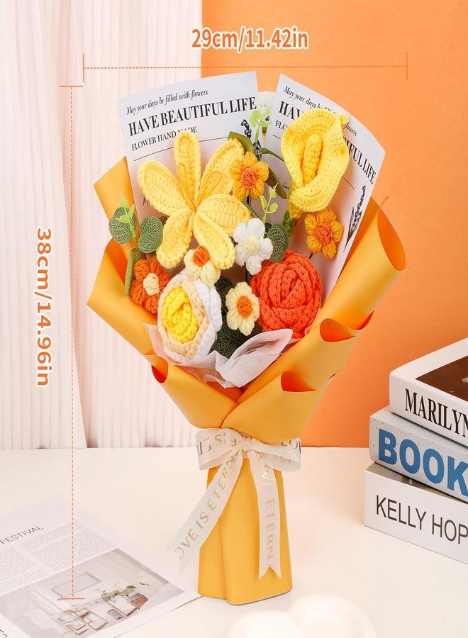 Kogyxe Crochet Flowers Cute Bouquet, Handmade Crochet Flowers Knitted Bouquet, Tulips Flower and Calla Lily for Valentine's Day, Teacher’s Day, Graduation, Birthday (Yellow) - Image 4