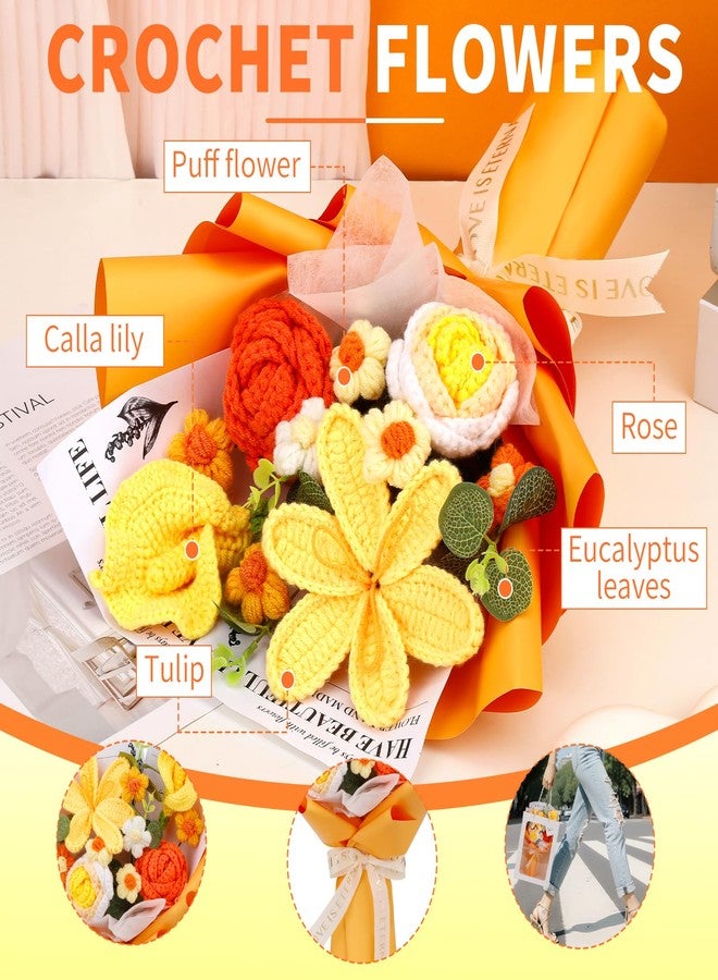 Kogyxe Crochet Flowers Cute Bouquet, Handmade Crochet Flowers Knitted Bouquet, Tulips Flower and Calla Lily for Valentine's Day, Teacher’s Day, Graduation, Birthday (Yellow) - Image 3