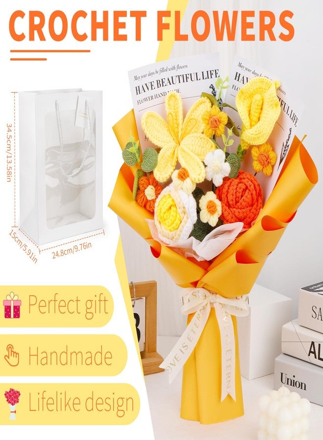 Kogyxe Crochet Flowers Cute Bouquet, Handmade Crochet Flowers Knitted Bouquet, Tulips Flower and Calla Lily for Valentine's Day, Teacher’s Day, Graduation, Birthday (Yellow) - Image 2