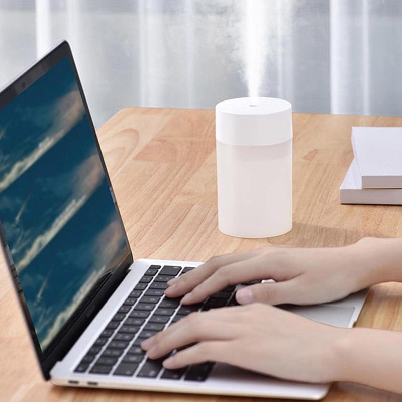 klarako Mini Humidifier 350ml Cool Mist Humidifier, Portable Car Essential Oil Diffuser Humidifier with Atmosphere light, USB Desktop Humidifier for Home Baby Bedroom Office Travel (White) - Image 3