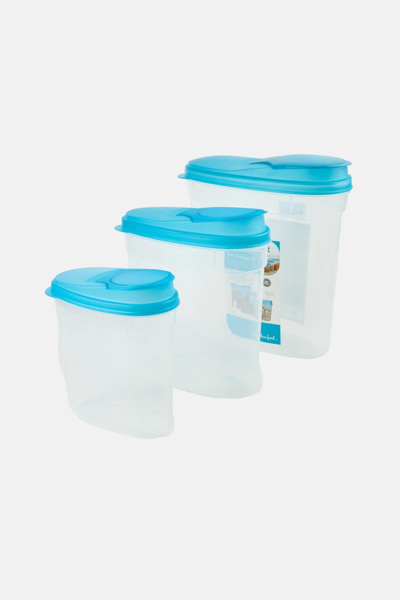 KitchenCraft 3 Piece Plastic Dry Food Storage Containers with Clip Lids, Blue  - Image 3