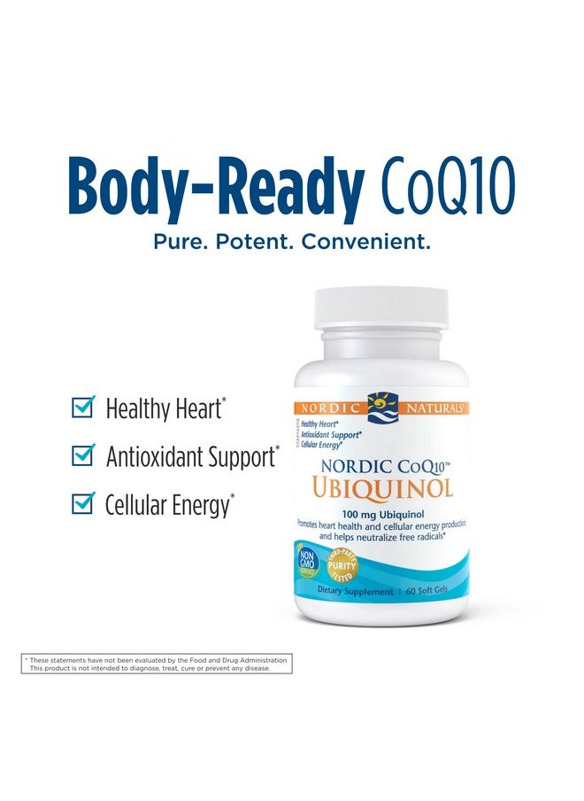 NORDIC NATURALS Nordic Coq10 Ubiquinol 60 Mini Soft Gels 100 Mg Coenzyme Q10 (Coq10) Ubiquinol Heart & Brain Health Cellular Energy Production Antioxidant Support Nongmo 60 Servings  - Image 4