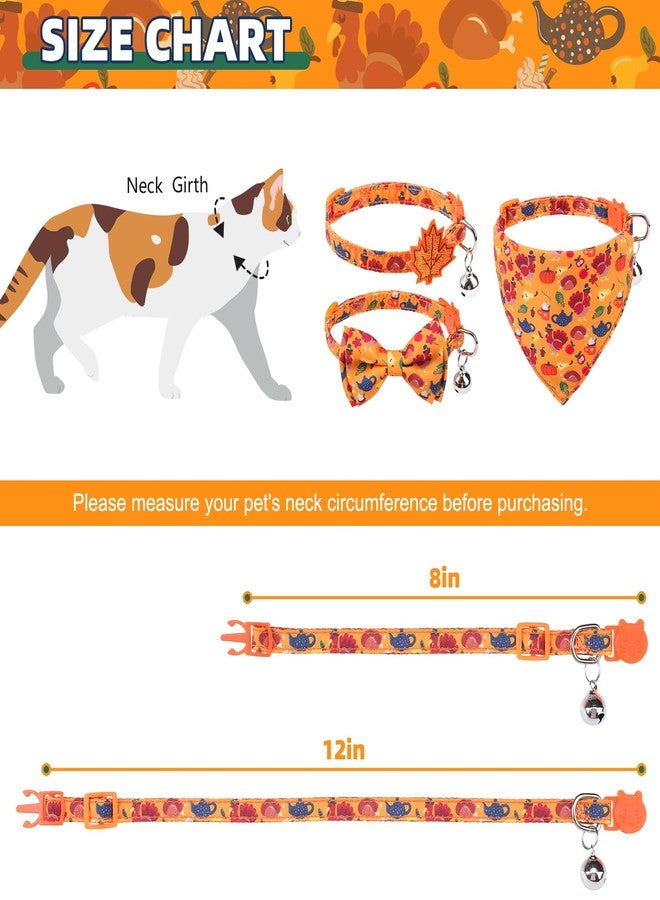 كولتيل طوق قطط كولتايل لعيد الشكر، قابل للفك مع أجراس وربطة عنق، عبوة من 3 قطع، طوق باندانا جلدي لطيف للقطط بتصميم يقطين وديك رومي، مشبك أمان قابل للتعديل للقطط الصغيرة والجراء من كلا الجنسين - Image 2