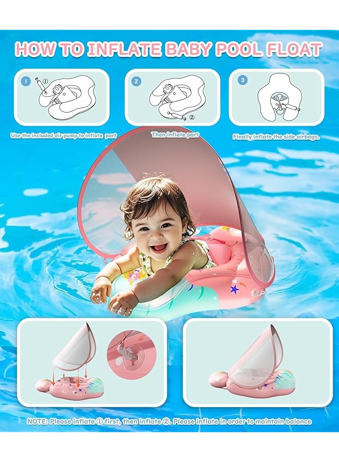 KASTWAVE Baby Pool Float With Removable Canopy Inflatable Baby Swim Float With Upf50+Sun Protection Kids Pool Floats With Balancetail Ball For Baby 3 12 Months - Image 5