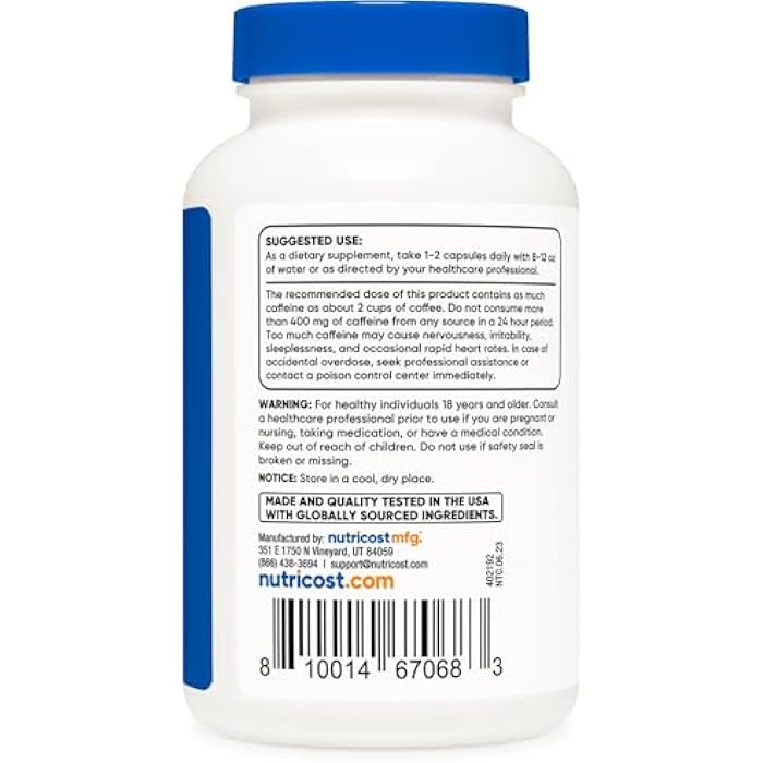Nutricost Guarana 1000mg Serving, 150 Vegetarian Capsules - Natural Herbal Brazilian Caffeine Energizer Supplement - Image 4