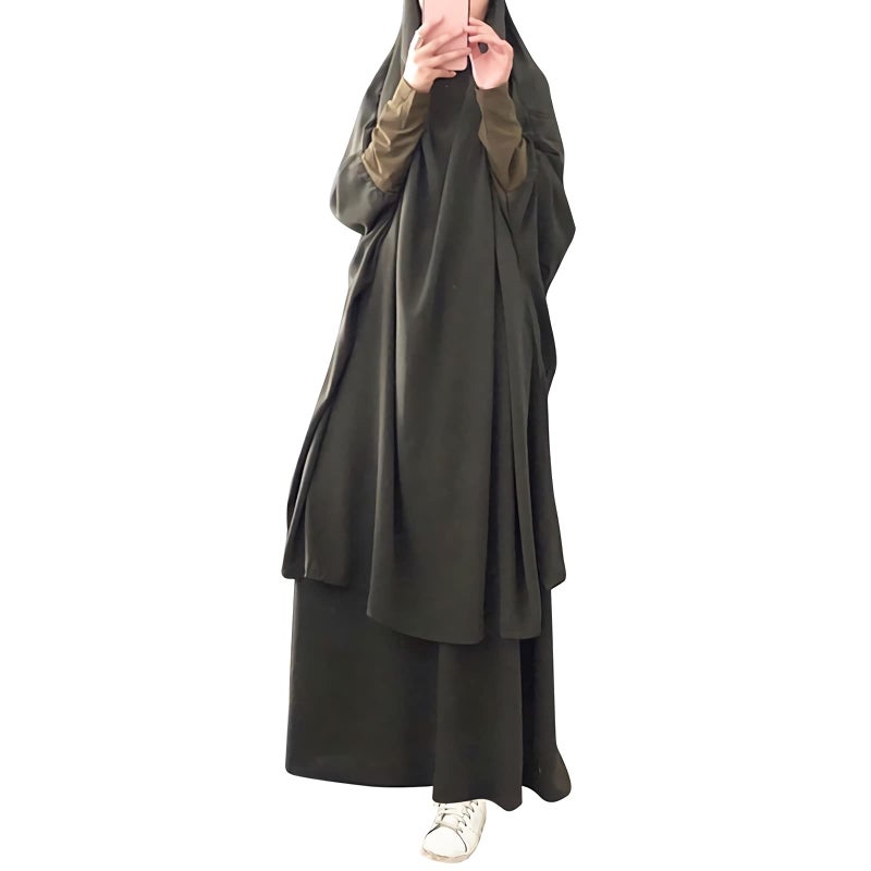 FPOVFPO Womens Muslim Abaya Solid 2 Piece Prayer Dress Islamic Maxi Kaftan with Hijab Dubai Full Length Dress - Image 5