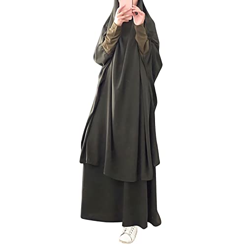 FPOVFPO Womens Muslim Abaya Solid 2 Piece Prayer Dress Islamic Maxi Kaftan with Hijab Dubai Full Length Dress - Image 1